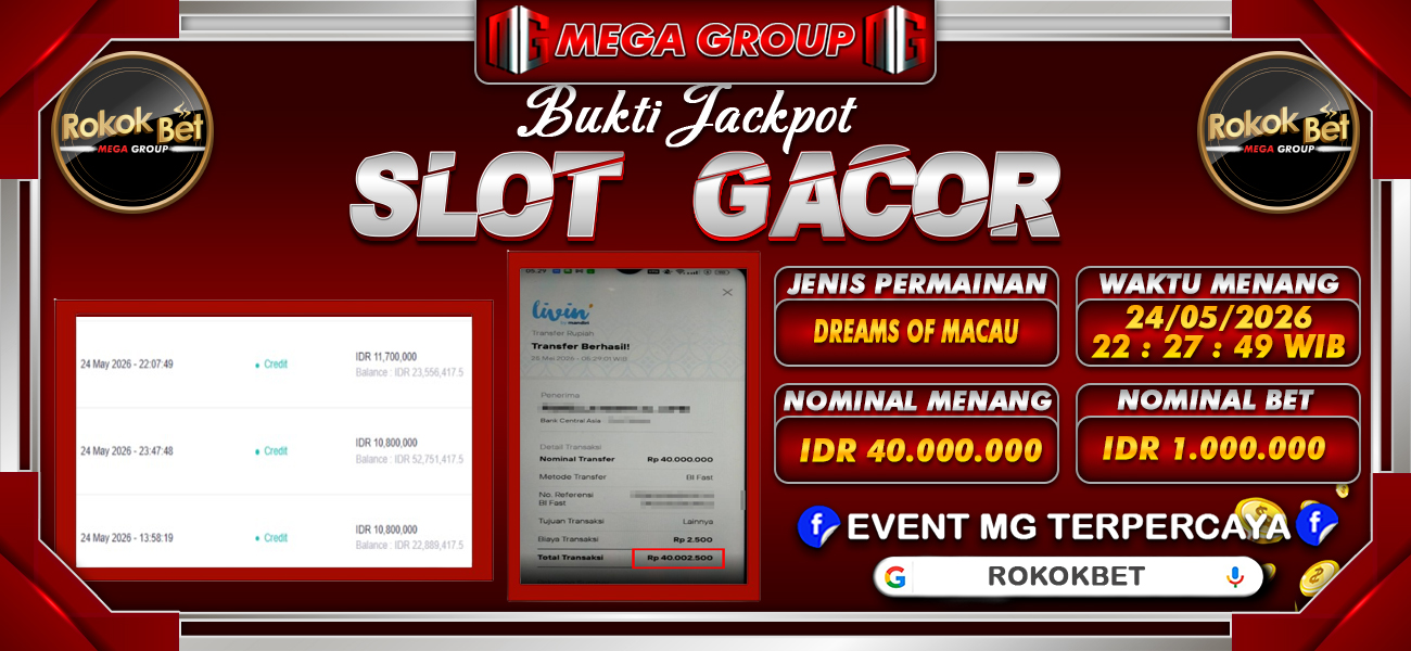 Bukti JP situs Rokokbet hari Senin, 25 Mei 2026