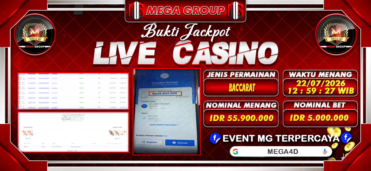 Bukti JP situs Mega4D hari Rabu, 22 Juli 2026